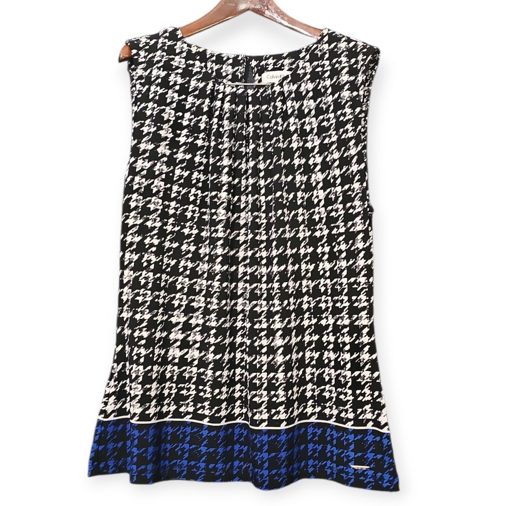 Calvin Klein‎ Herringbone Print Medium Polyester Spandex Blouse Top